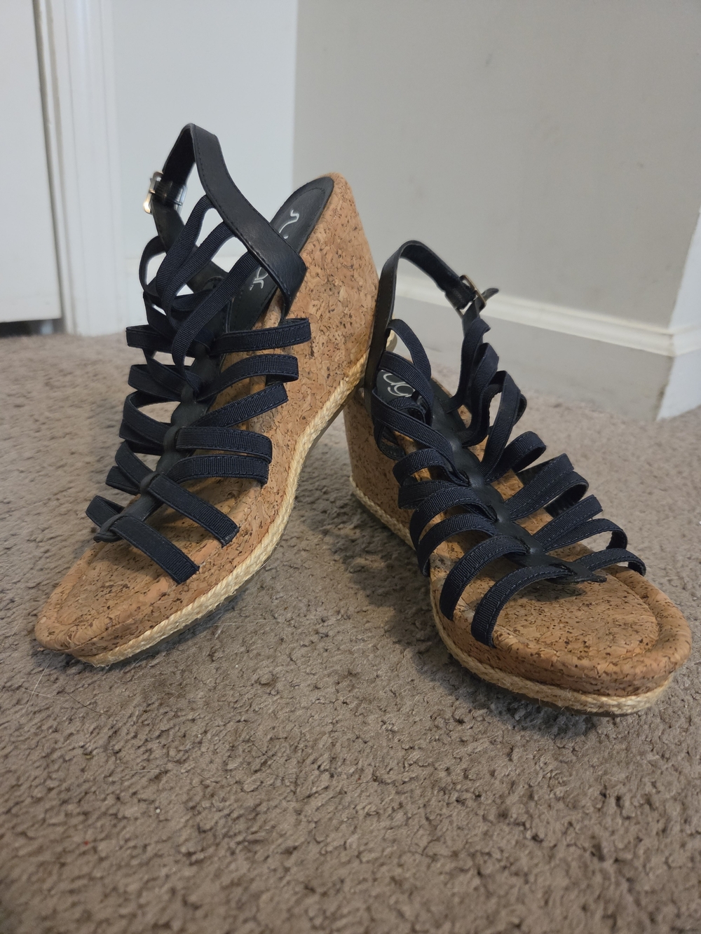 Sugar Dark Blue Cork Wedge Sandals